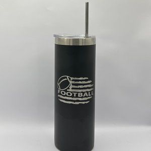 American football flag engraved black 20 ounce skinny tumbler, football gift